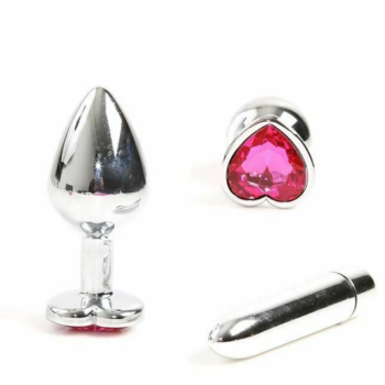 House Of Dasein Pink Heart Crystal Jewel Metal Butt Plug Three Size Mini Vibrator Anal Training - Pink - Medium - Plug With Vibrator