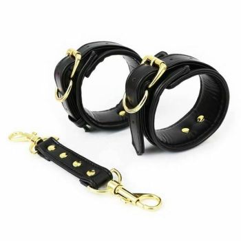 House Of Dasein Five Colours Faux Leather Comfortable Handcuffs Bdsm Bondage Sex Toys - Black/Gold