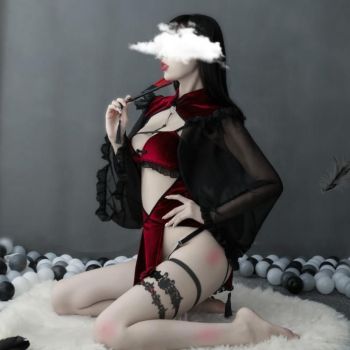 House Of Dasein Dark Midnight Red Velvet Sexy Witch Lingerie Costume - Red