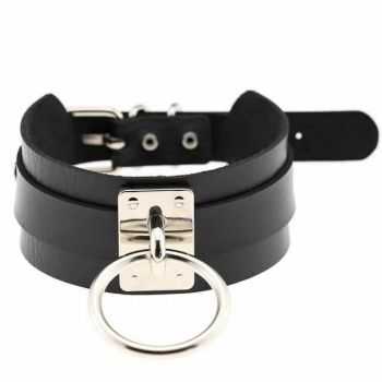 House Of Dasein Bdsm Big Ring Collar Black Red Slave Bondage Fetish Kink Restraints - Black And Silver