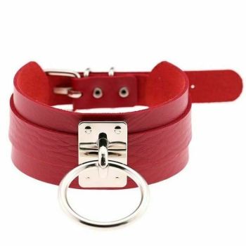 House Of Dasein Bdsm Big Ring Collar Black Red Slave Bondage Fetish Kink Restraints - Red And Silver