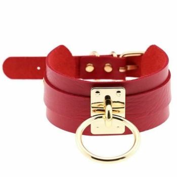 House Of Dasein Bdsm Big Ring Collar Black Red Slave Bondage Fetish Kink Restraints - Red And Gold