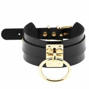 House Of Dasein Bdsm Big Ring Collar Black Red Slave Bondage Fetish Kink Restraints - Black And Gold