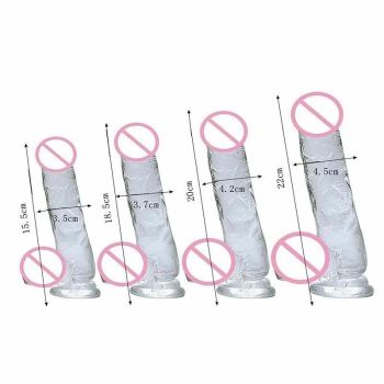 House Of Dasein Realistic Clear Dildo Jelly Cock Balls Dong Suction Cup 4 Size Classic - Clear - S (15X3.5Cm)