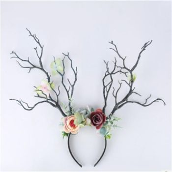 House Of Dasein Gothic Deer Antlers Flower Hair Band Christmas Cosplay - Dark