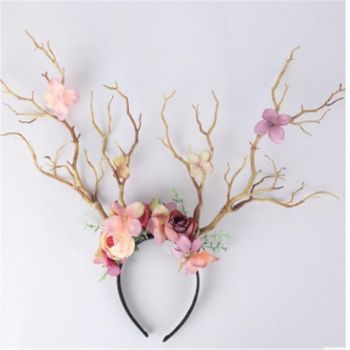 House Of Dasein Gothic Deer Antlers Flower Hair Band Christmas Cosplay - Light