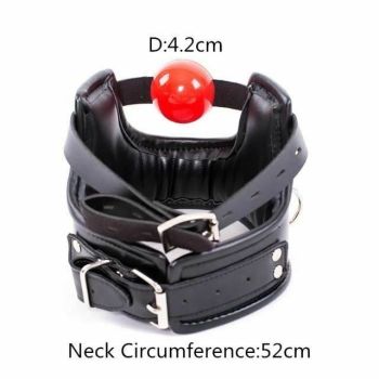 House Of Dasein Soft Padded Collar Head Harness With Red Ball Gag Bdsm Toys - Red