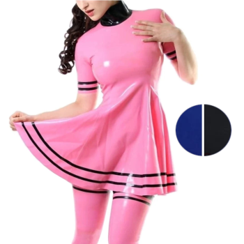 House Of Dasein Women Latex Rubber Solid Colour Dress Back Zip Custom Handmade Clothing - Blue And Black - L