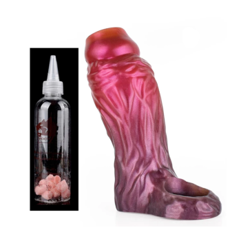 House Of Dasein Fantasy Ribbed Dildo Open-Ended Sheath Silicone Penis Sleeve Men Cock Enlargement - Small - Style A With Lubricant
