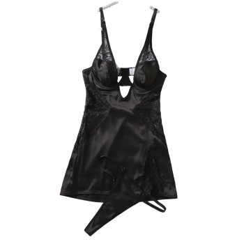 House Of Dasein New Sexy Slim Fitting Lingerie With Hollowed Out Suspender And Underwear Two Piece Set - Black - L