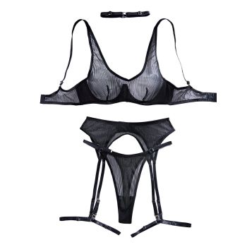 House Of Dasein Vertical Pattern Perspective Mesh Sexy Underwear Garter Belt Leg Ring Set - Small