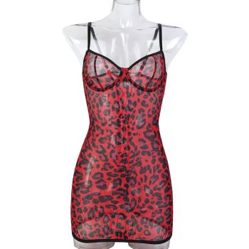 House Of Dasein Leopard Print Sexy Bodycon Sheer Strapless Dress With Back Cross Tie Lingerie - Red Leopard Print - M