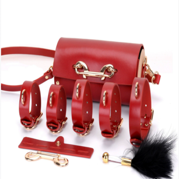 House Of Dasein Leather Bondage Restraint Set For Couples Handcuffs And Foot Cuffs Erotic Toys Adult Play Kit - Red