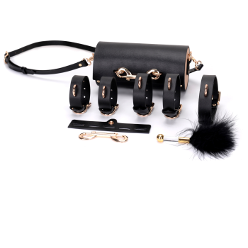House Of Dasein Leather Bondage Restraint Set For Couples Handcuffs And Foot Cuffs Erotic Toys Adult Play Kit - Black