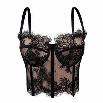 House Of Dasein French Lace Sexy Strapless Camisole Elegant Fitted Bra With Padded Boning Slimming Top For Women - Black - 34B/75