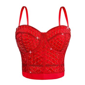 House Of Dasein Short Design Multi Color Pressed Stripe Outerwear Shaping Boned Bra With Padded Strappy Camisole - Red - 38C/85