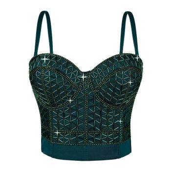 House Of Dasein Short Design Multi Color Pressed Stripe Outerwear Shaping Boned Bra With Padded Strappy Camisole - Green - 38C/85