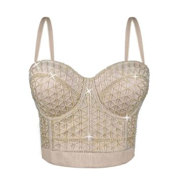House Of Dasein Short Design Multi Color Pressed Stripe Outerwear Shaping Boned Bra With Padded Strappy Camisole - Apricot - 38C/85