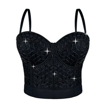 House Of Dasein Short Design Multi Color Pressed Stripe Outerwear Shaping Boned Bra With Padded Strappy Camisole - Black - 34B/75