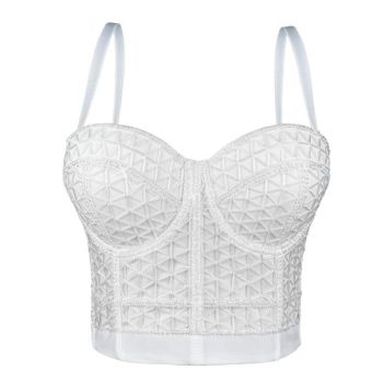 House Of Dasein Short Design Multi Color Pressed Stripe Outerwear Shaping Boned Bra With Padded Strappy Camisole - White - 40C/90