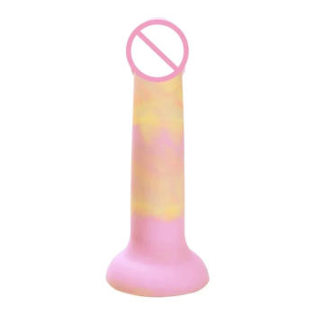 House Of Dasein Cute Jelly Silicone Soft Dildo Female G-Spot Masturbator Anal Butt Plug Adult Sex Toys Suction Cup For Women Beginner - Pink Yellow