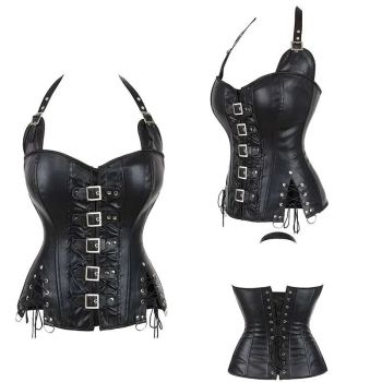 House Of Dasein Steampunk Corselet With Zip & Buckle Women Gothic Fishbone Corset Brown Xs