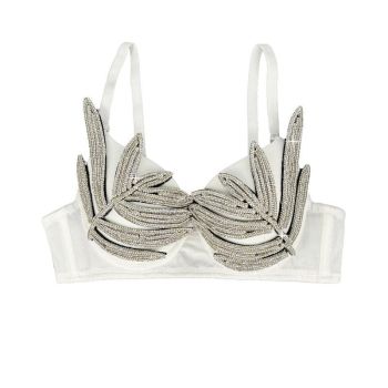 House Of Dasein Evening Dress Party High Design Silver 3D Rhinestone Shaping Bra Outerwear - White - 36B/80