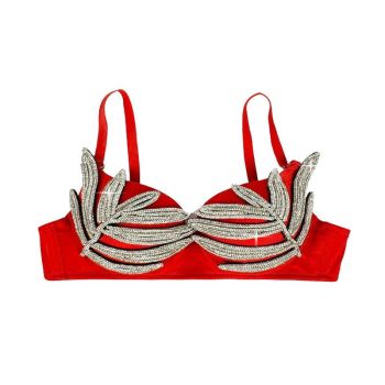 House Of Dasein Evening Dress Party High Design Silver 3D Rhinestone Shaping Bra Outerwear - Red - 36B/80
