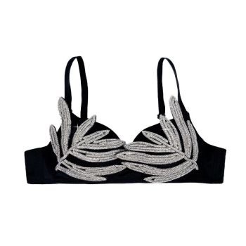 House Of Dasein Evening Dress Party High Design Silver 3D Rhinestone Shaping Bra Outerwear - Black - 36B/80