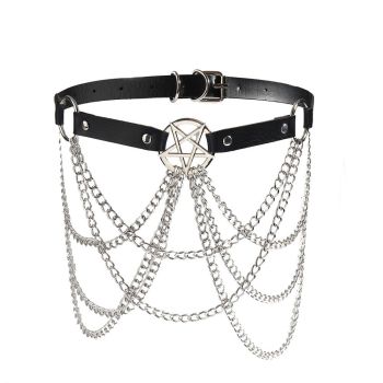 Veile Studios Womens Multi Layer Chain Belt Hollow Fringe Body Sexy Pin Buckle Five