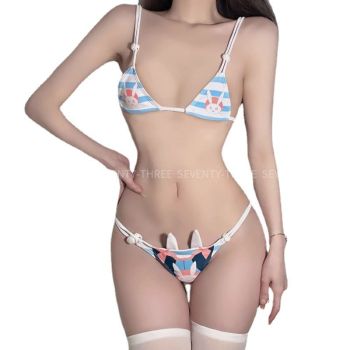 House Of Dasein Lolita Anime Girls Game Rabbit Cosplay Bikini Set Women Party Blue White