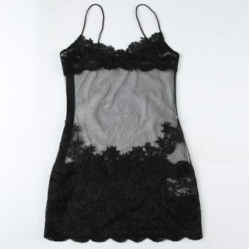 House Of Dasein Sexy Transparent Lace Mesh Fitted Strapless Dress Women's Bodycon Skirt Lingerie - Black - M