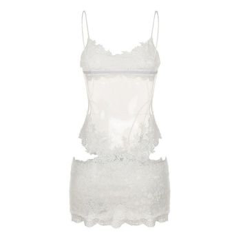 House Of Dasein Sexy Transparent Lace Mesh Fitted Strapless Dress Women's Bodycon Skirt Lingerie - White - M