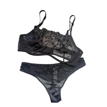House Of Dasein Lace Thin Strapless Chain Detachable Sexy Lingerie Set Large Chest Minimizer Gathering And Lift - Black - L