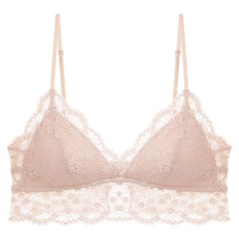 Sexy Lace Bra Set For Women French Style Thin Strap Backless Triangle Cup Wireless - Skin Color Top - L