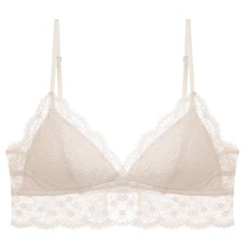 Sexy Lace Bra Set For Women French Style Thin Strap Backless Triangle Cup Wireless - Apricot Top - M