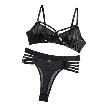 House Of Dasein Transparent Mesh Non Wired Motorcycle Sexy Lingerie Set - Black - M