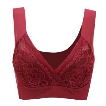 House Of Dasein High End Seamless Large Size Bra For Women Lace Backless Cupless Thin Style - Wine Red - 6L