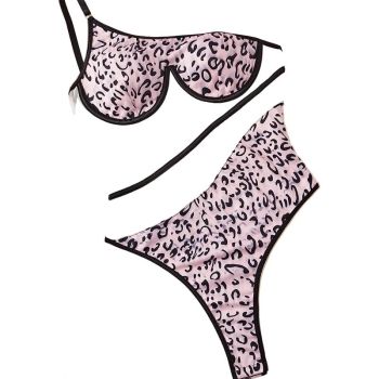 House Of Dasein Mesh Perspective Spicy Girl Leopard Print Beautiful Back Slim Fit Single Shoulder Steel Ring One Piece Underwear - Leopard Print - S