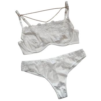 House Of Dasein Lace Thin Strapless Chain Detachable Sexy Lingerie Set Large Chest Minimizer Gathering And Lift - White - Xl