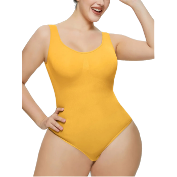 Scoop Neck Wide Strap Shaping Bodysuit - Gold - L
