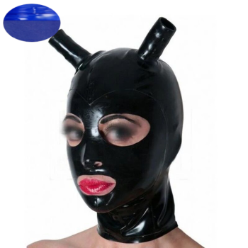 House Of Dasein Custom Sexy Latex Fetish Hood Wig Tube Pigtails Bdsm Play - Blue - Xl - Without Hair