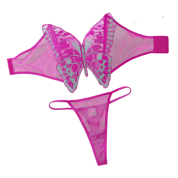 House Of Dasein Sexy Lingerie Women's Mesh Embroidery Bow Erotic Set - Rose Red - M
