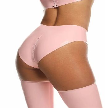 House Of Dasein Latex Panties Women Crotch Zip Underwear Beach Wear Customised Options - Baby Pink - Xxl