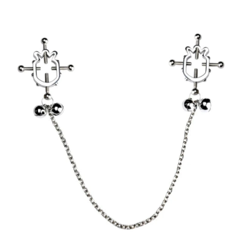 House Of Dasein Breast Clip Leather Belt Bondage Stainless Steel Nipple Clamp With Chains - Style Qk-C8006