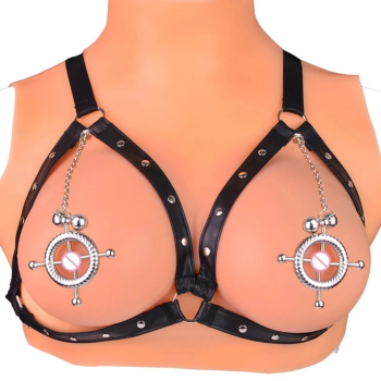 House Of Dasein Breast Clip Leather Belt Bondage Stainless Steel Nipple Clamp With Chains - Style Qk-C8005 And Belt