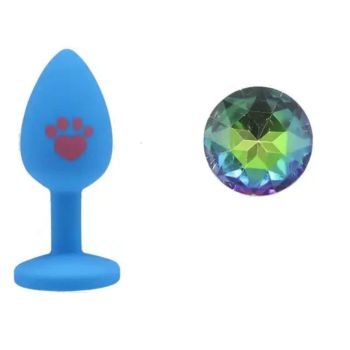 House Of Dasein Beginner Anal Plug Cat's Paw Butt With Detachable Acrylic Diamond For Couples - Blue And Polychrome