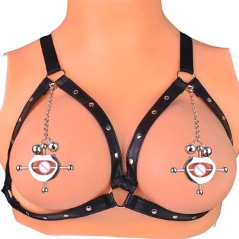 House Of Dasein Faak Breast Clip Leather Belt Bondage Stainless Steel Nipple Clamp With Chains - Qk-C8002 And Belt