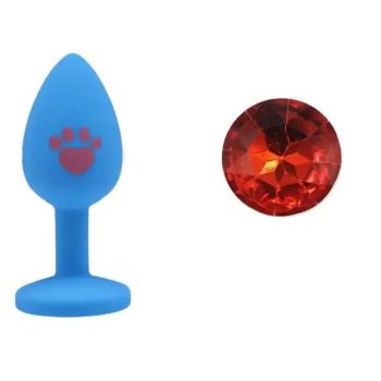 House Of Dasein Beginner Anal Plug Cat's Paw Butt With Detachable Acrylic Diamond For Couples - Blue And Red