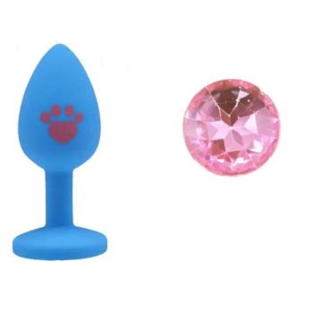 House Of Dasein Beginner Anal Plug Cat's Paw Butt With Detachable Acrylic Diamond For Couples - Blue And Pink